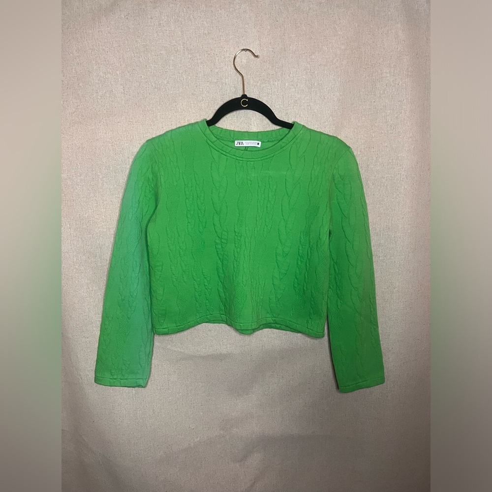 Zara Green Cable Knit Cropped Sweater